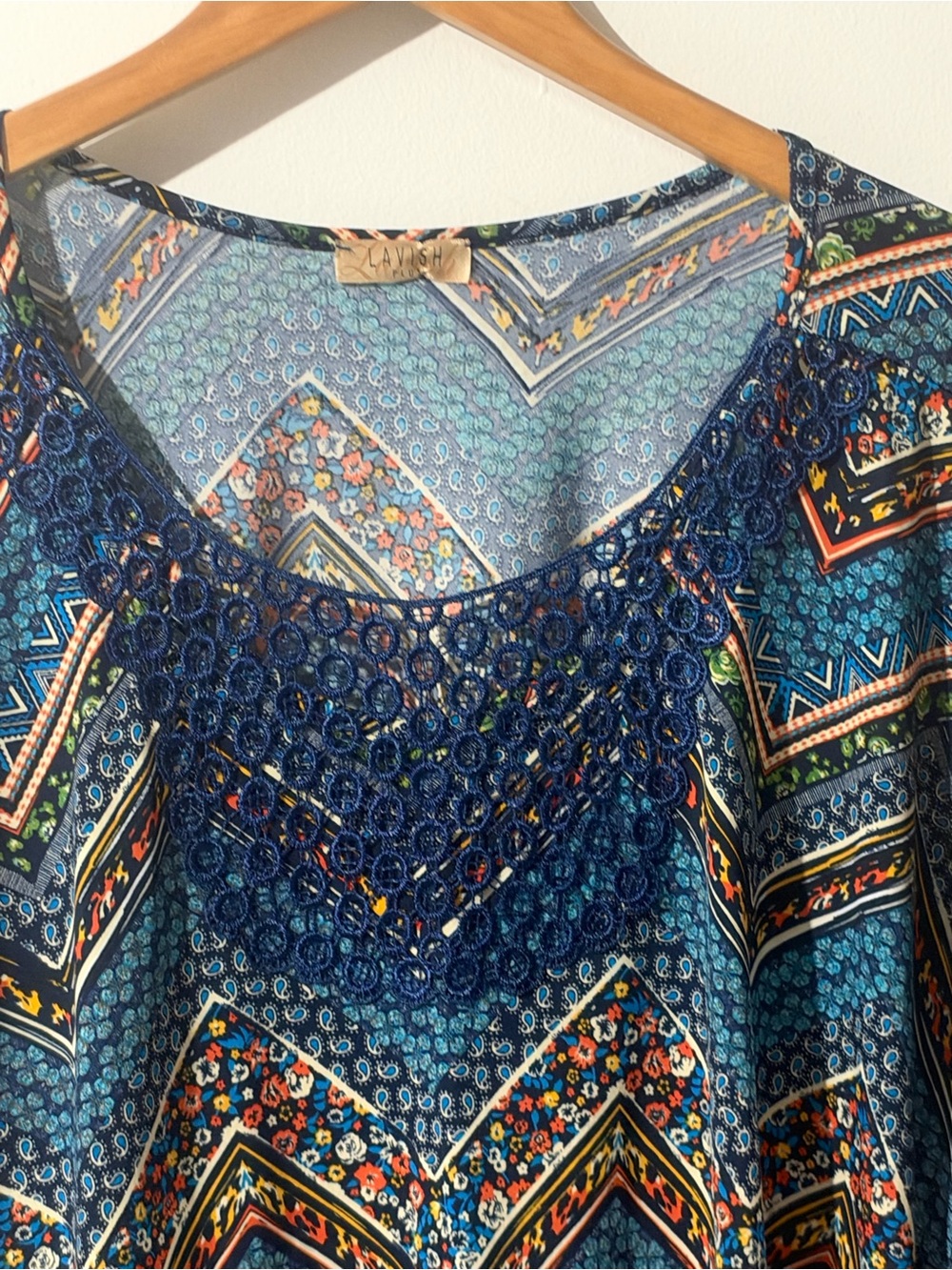 Lavish Teal Chevron Print Tunic with Embellished Scoop Neck - Picture 3 of 6